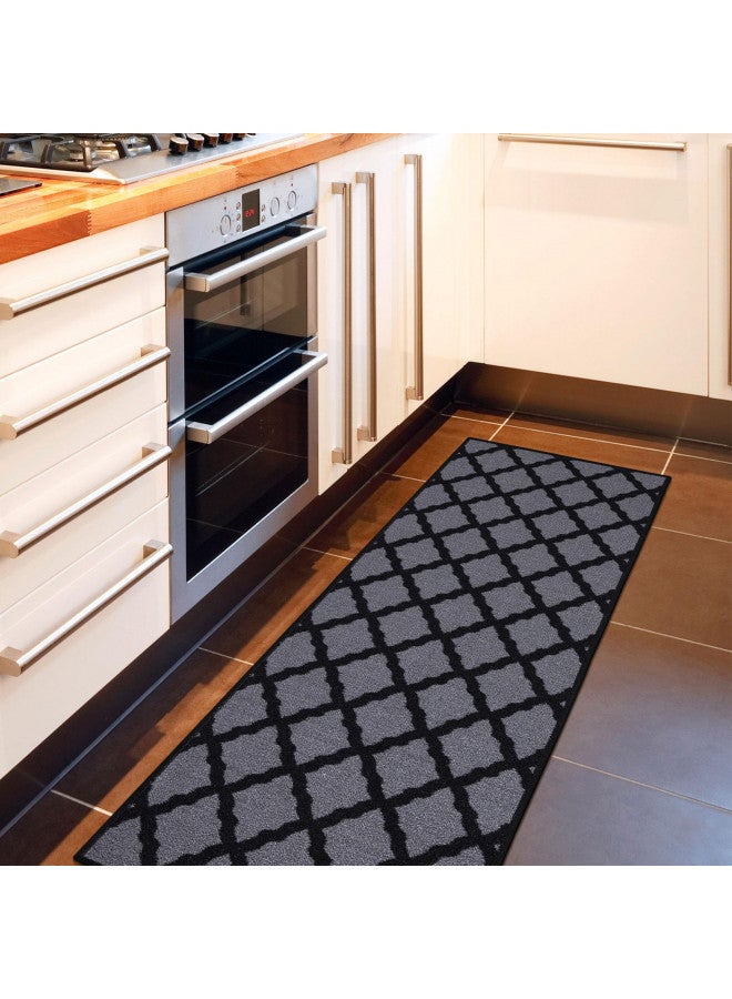 Ottomanson Machine Washable Moroccan Trellis Design Non-Slip Rubberback 2x5 Traditional Indoor Runner Rug for Hallway, Kitchen, Bedroom, Entryway, 20" x 59", Dark Gray - Image 1