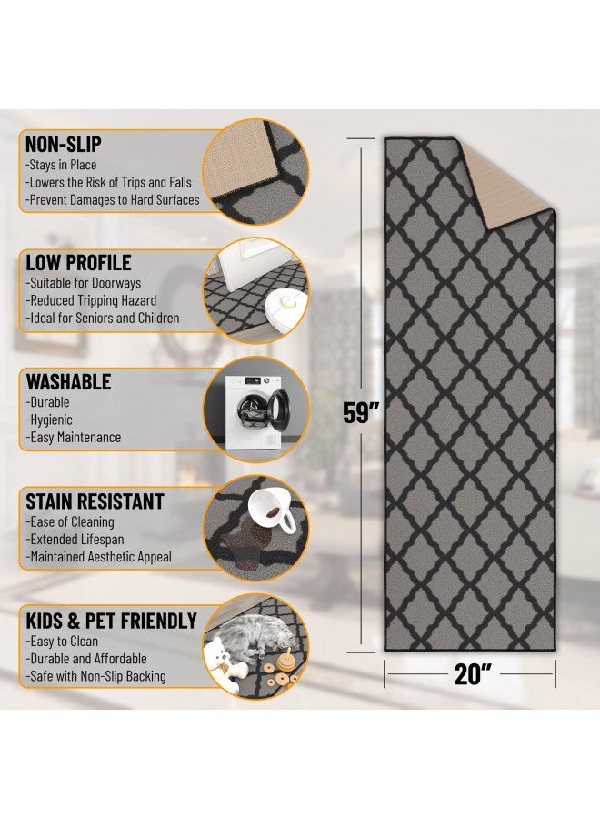 Ottomanson Machine Washable Moroccan Trellis Design Non-Slip Rubberback 2x5 Traditional Indoor Runner Rug for Hallway, Kitchen, Bedroom, Entryway, 20" x 59", Dark Gray - Image 2