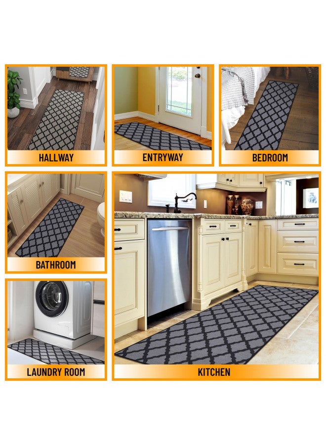 Ottomanson Machine Washable Moroccan Trellis Design Non-Slip Rubberback 2x5 Traditional Indoor Runner Rug for Hallway, Kitchen, Bedroom, Entryway, 20" x 59", Dark Gray - Image 3