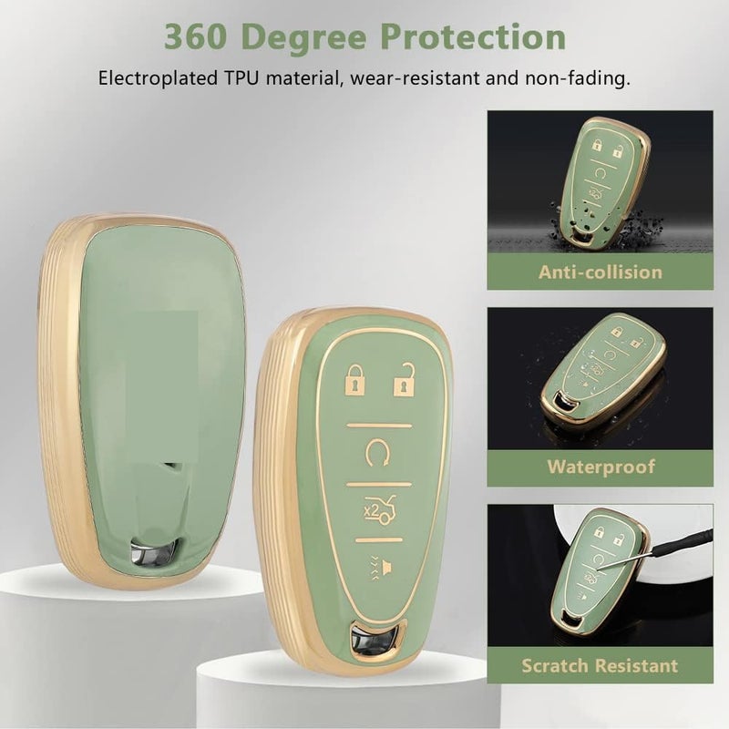 PIFOOG Key Fob Cover for Chevy 5 Buttons Keys Shell Case TPU Bling Car Keychain Protector Accessories for Equinox Malibu Blazer Camaro Spark Traverse Trax Green Gold Women Men Cute - Image 3
