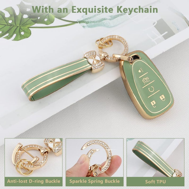 PIFOOG Key Fob Cover for Chevy 5 Buttons Keys Shell Case TPU Bling Car Keychain Protector Accessories for Equinox Malibu Blazer Camaro Spark Traverse Trax Green Gold Women Men Cute - Image 5
