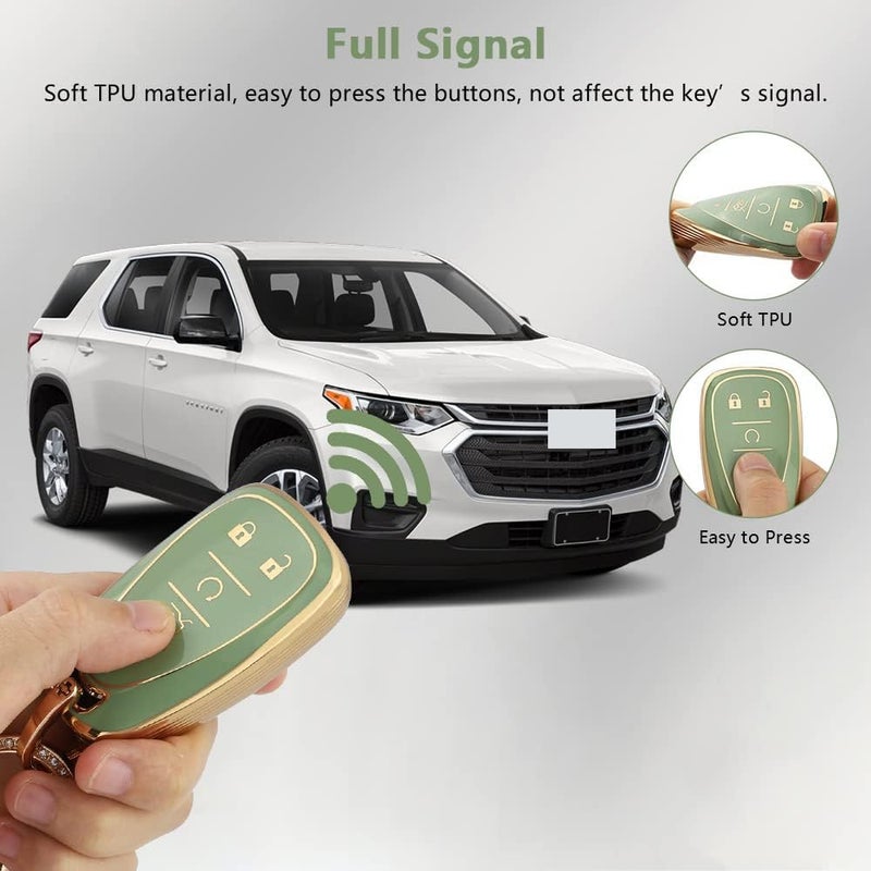 PIFOOG Key Fob Cover for Chevy 5 Buttons Keys Shell Case TPU Bling Car Keychain Protector Accessories for Equinox Malibu Blazer Camaro Spark Traverse Trax Green Gold Women Men Cute - Image 4
