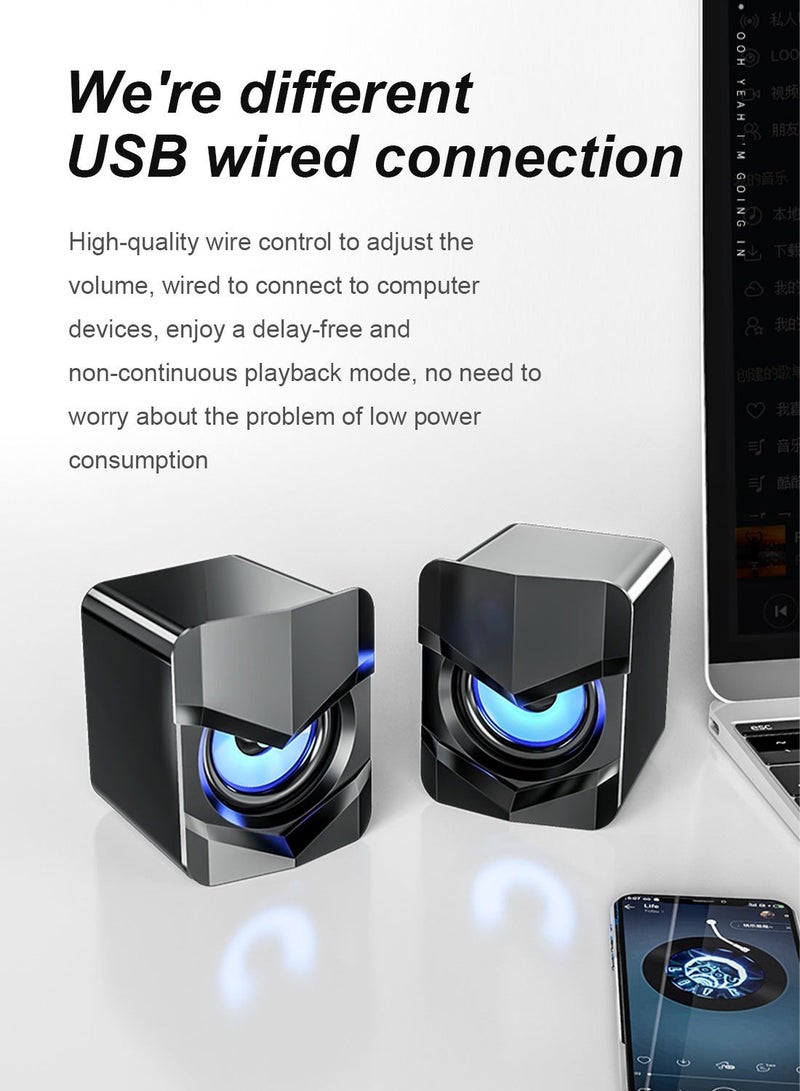 صدى سماعات الكمبيوتر، مكبر صوت ستيريو سلكي صغير للكمبيوتر الشخصي يعمل بمنفذ USB مع إضاءة محيطة 3.5 مم مدخل Aux للهواتف والأجهزة اللوحية والكمبيوتر المحمول - Image 5