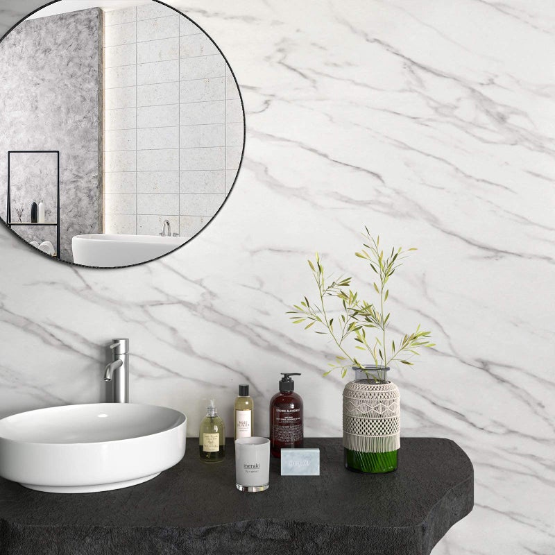 Stickyart 24"x160" Marble Contact Paper for Countertops Waterproof Marble Wallpaper Peel and Stick for Kitchen Island Matte White Countertop Contact Paper Removable Self Adhesive for Cabinets Table - Image 2