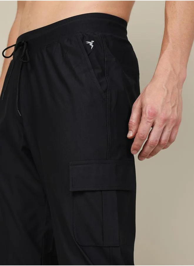 تكنوسبورت Technosport Men Solid Slim Fit Cargo Track Pants with DURACOOL+