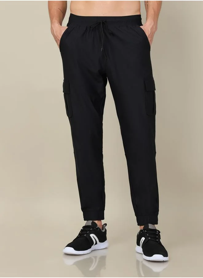 تكنوسبورت Technosport Men Solid Slim Fit Cargo Track Pants with DURACOOL+