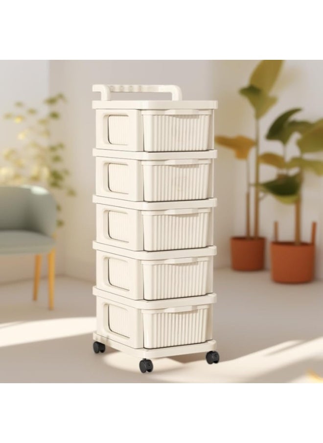 Apexll 5-Drawer Rolling Storage Cart, Cream Organizer with Clear Drawers & White Frame, Mobile Storage Unit for Home, Office, or Garage  - Image 3