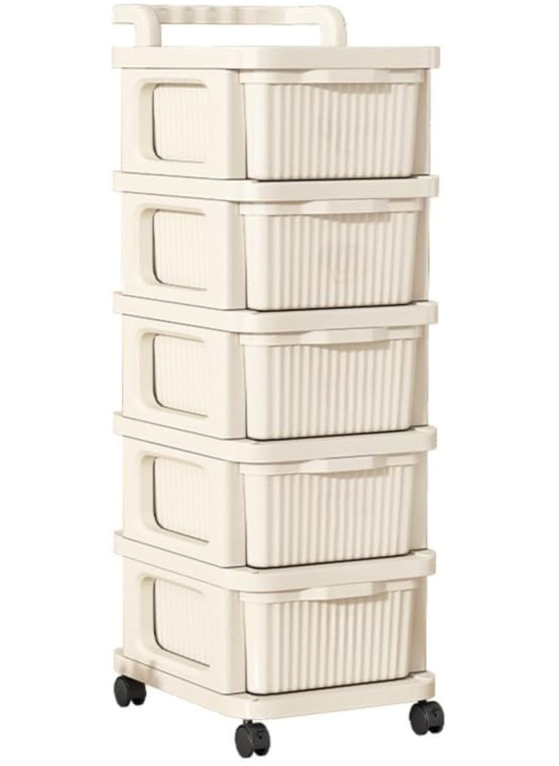 Apexll 5-Drawer Rolling Storage Cart, Cream Organizer with Clear Drawers & White Frame, Mobile Storage Unit for Home, Office, or Garage  - Image 1