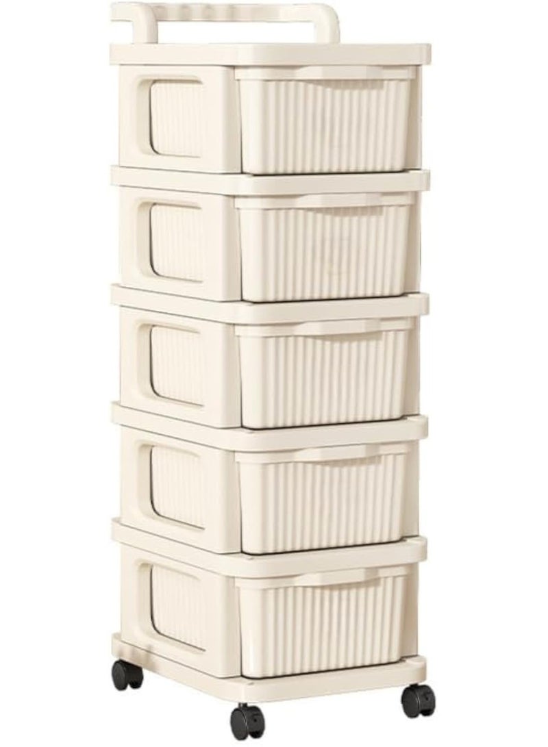 Apexll 5-Drawer Rolling Storage Cart, Cream Organizer with Clear Drawers & White Frame, Mobile Storage Unit for Home, Office, or Garage - Image 1