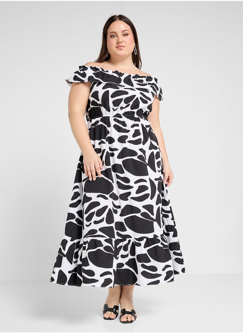 Ginger Plus - Off Shoulder Monochrome Midi Dress - Image 1