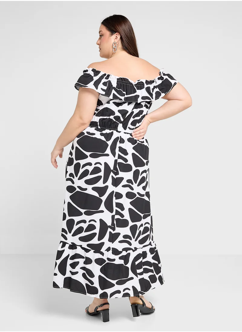 جينجر بلس Off Shoulder Monochrome Midi Dress