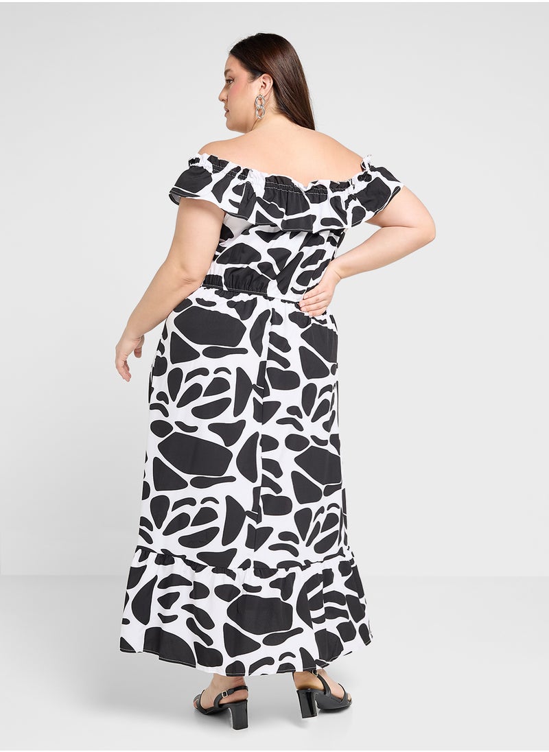 Ginger Plus - Off Shoulder Monochrome Midi Dress - Image 1