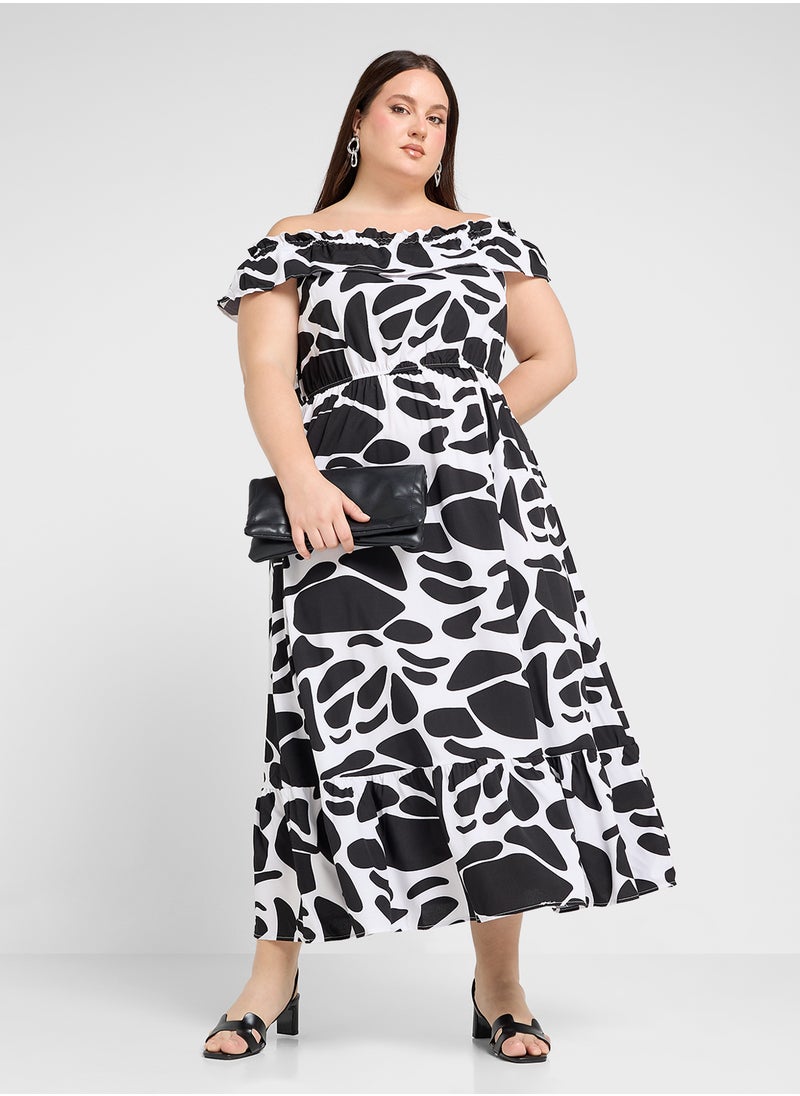 Ginger Plus - Off Shoulder Monochrome Midi Dress - Image 1