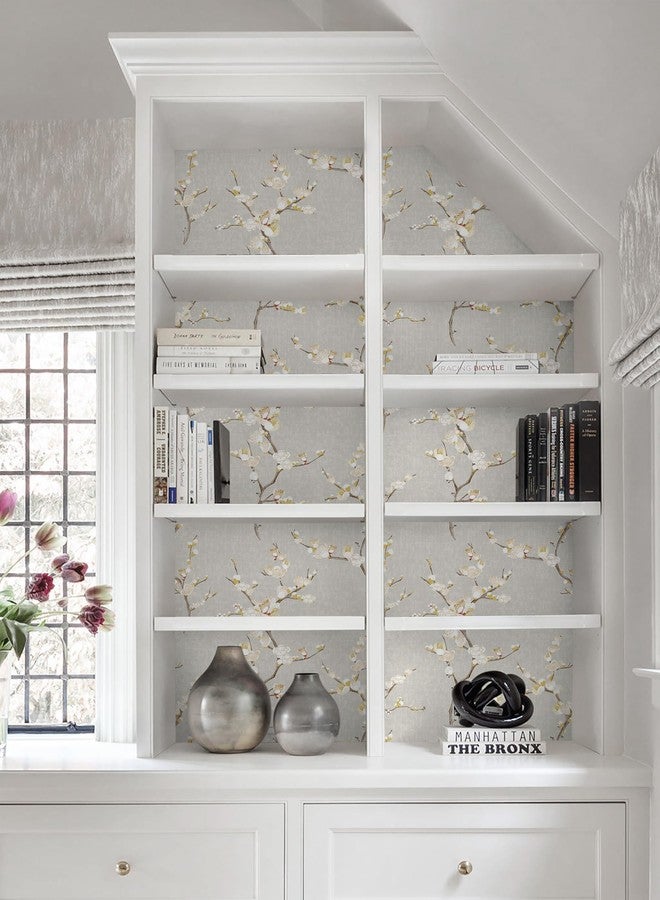Guvana Peel and Stick Wallpaper Floral Contact Paper Modern Removable Waterproof Wall Paper for Bathroom Bedroom Laundry Room Decor Vintage Grey Yellow Flower Farmhouse Wallpaper Vinyl Roll 17.3×78.7" - Image 4