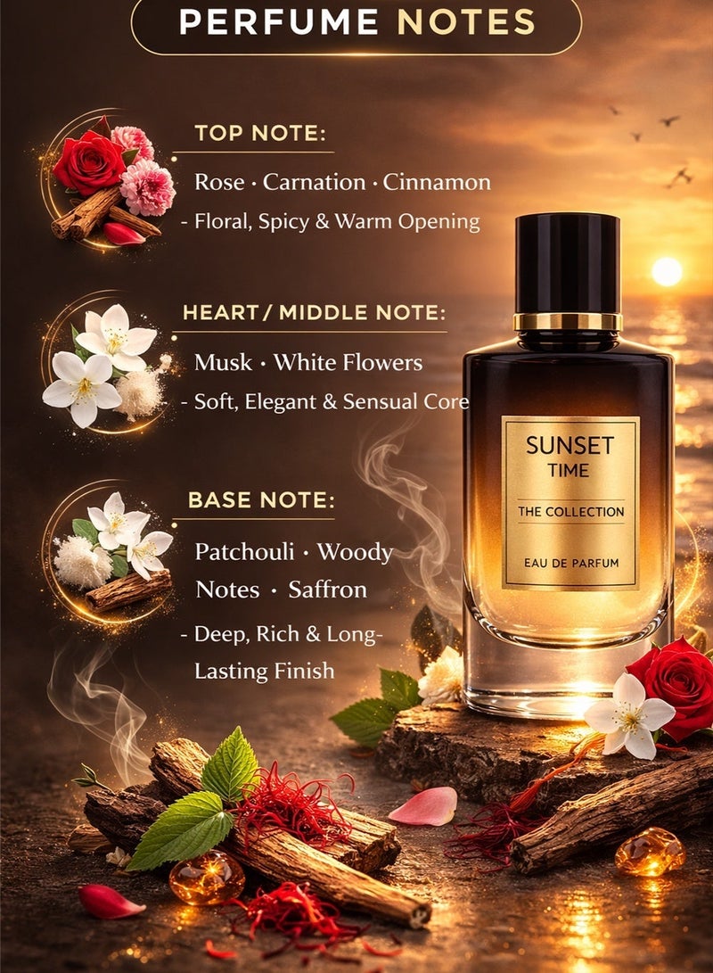 Orchid Sunset Time Pour Homme Eau de Parfum 100ml for Men | Spicy Floral Woody Perfume with Rose, Carnation & Cinnamon | Musk, Patchouli & Saffron Base - Image 3