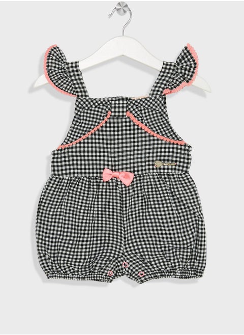 Nauti Nati Girls Checked Flutter Sleeves Bow Detail Pure Cotton Playsuit