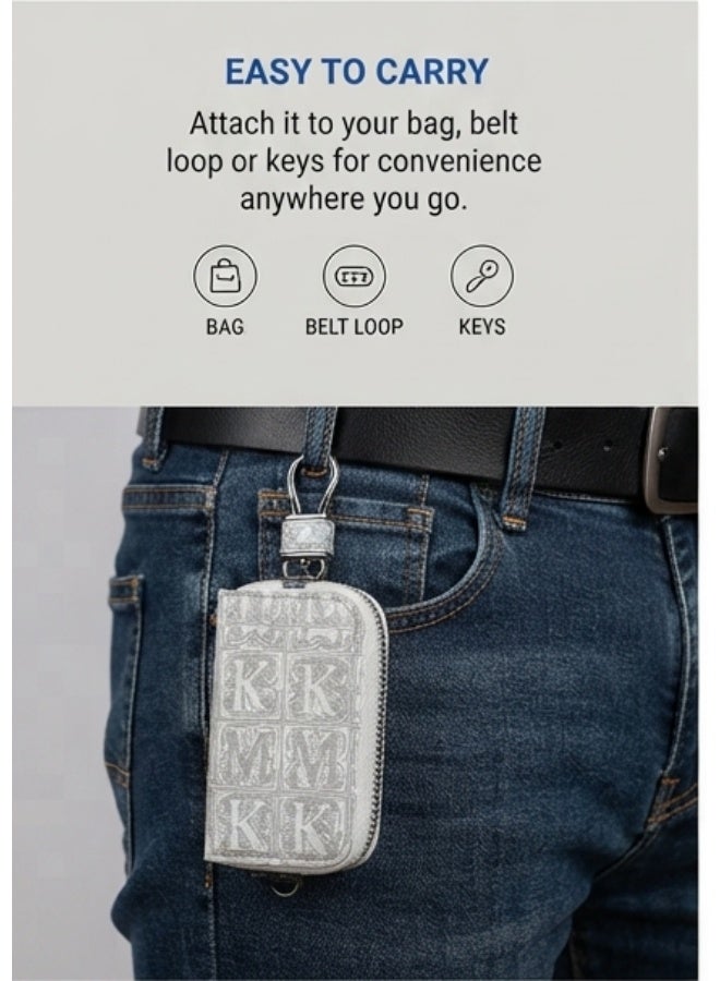 Premium PU Leather Car Key Case with Zipper – Protective Smart Car Key Holder with Metal Hook & Built-in Key Chain – Anti-Scratch, Shock Resistant & Compact Key Fob Organizer - Image 3