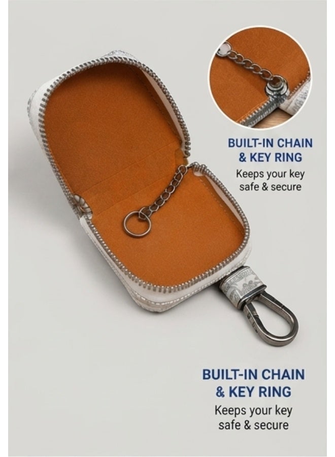 Premium PU Leather Car Key Case with Zipper – Protective Smart Car Key Holder with Metal Hook & Built-in Key Chain – Anti-Scratch, Shock Resistant & Compact Key Fob Organizer - Image 2