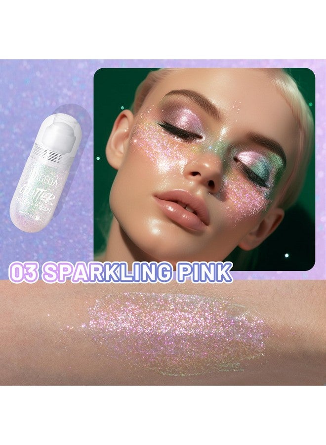 DAGEDA Body Glitter Gel, Roll-on Face Glitter for Mermaid Makeup Festival Rave Accessories, Holographic Hair Glitter Gel,Body Shimmer Halloween Makeup for Rave Party (Sparkling Pink) - Image 2