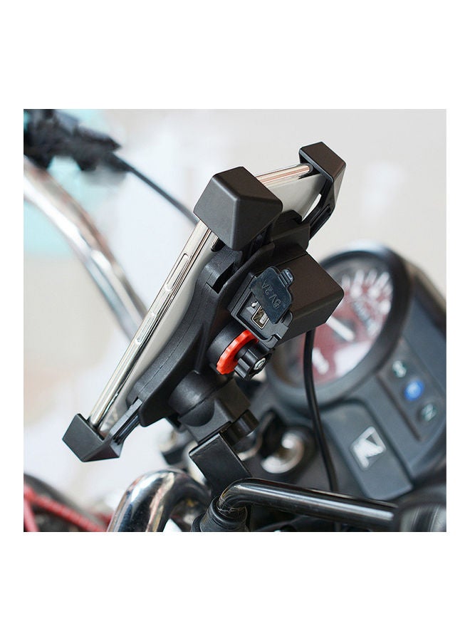 Universal Adjustable USB chargeable Phone Mount Holder for Motorcycle - Bike Handlebars Fits All Cell Phones 3.5-6" Wide