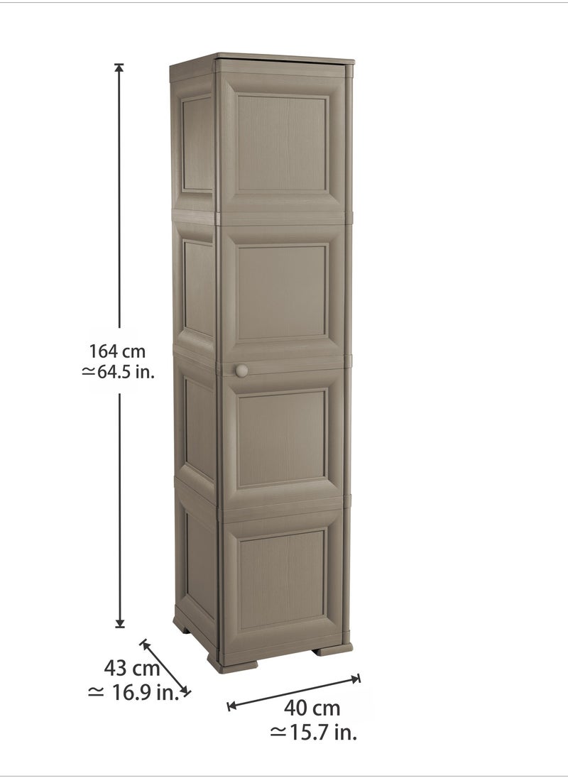 Tontarelli Tontarelli Storage Cabinet, Made in Italy, for Home, Office & Outdoor, Garage Organizer, Multipurpose Storage Cupboard with 1 door, 4 Compartments & 3 Shelves, 40L x 43W x 164H cm, Dark Brown  - Image 3