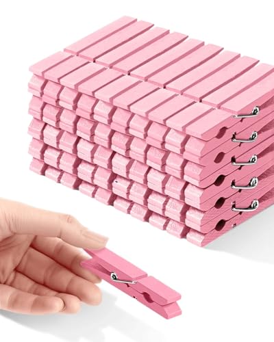 SF SOONEAT Clothes Pins, Pink Colored Wooden Clothespins for Baby Shower Game, Wreath, Crafts, Strong Grip Close Pins Birchwood Clips Clothespin Clothing Pegs for Hanging Clothing Photos, 2.83 Inch, Pack of 50 - Image 1