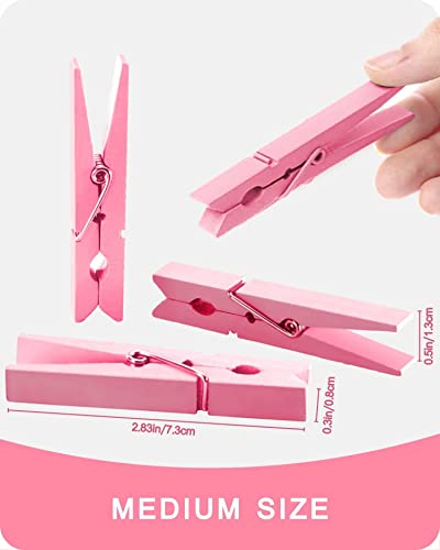 SF SOONEAT Clothes Pins, Pink Colored Wooden Clothespins for Baby Shower Game, Wreath, Crafts, Strong Grip Close Pins Birchwood Clips Clothespin Clothing Pegs for Hanging Clothing Photos, 2.83 Inch, Pack of 50 - Image 5