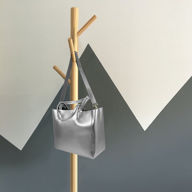 Women's Casual Handbag Large Tote Bag Split Leather Shoulder Bag with a Small Cosmetic Bag ( Gray) - Image 5