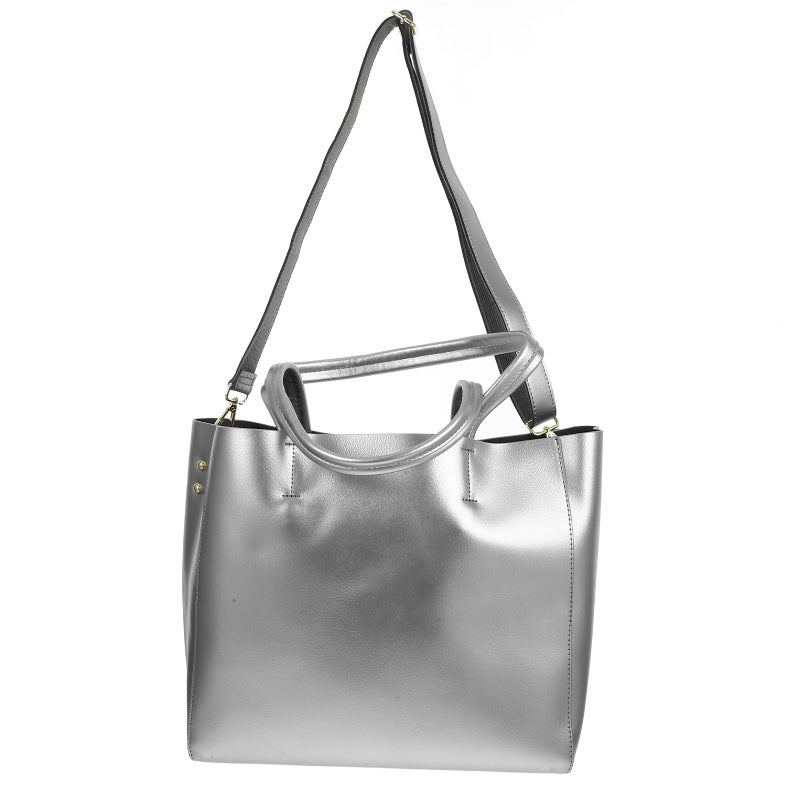 Women's Casual Handbag Large Tote Bag Split Leather Shoulder Bag with a Small Cosmetic Bag ( Gray) - Image 1
