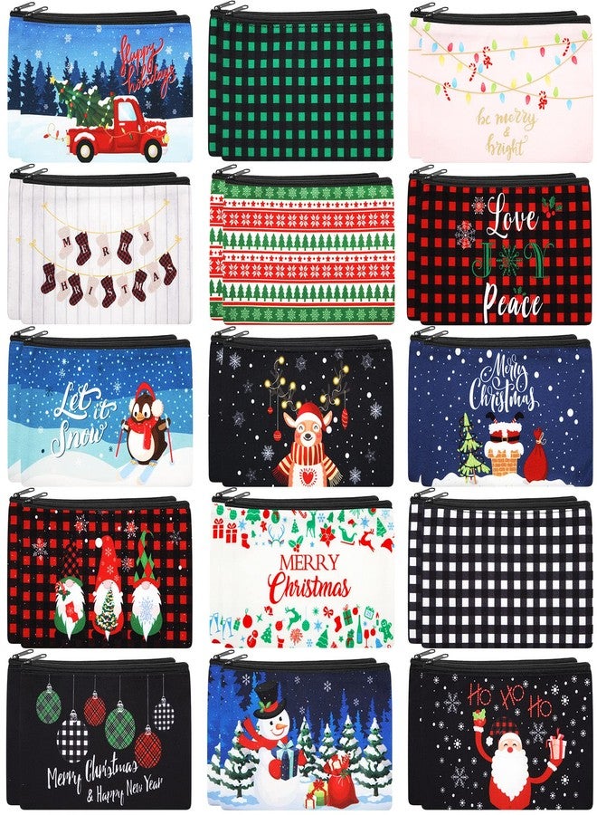Saintrygo 30 Pieces Christmas Gift Makeup Bags Plaid Cosmetics Bag Merry Christmas and Santa Goodie Bags with Snowman, Reindeer, Multicolor - Image 1