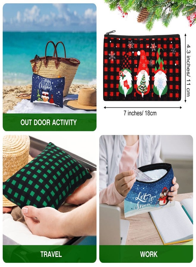 Saintrygo 30 Pieces Christmas Gift Makeup Bags Plaid Cosmetics Bag Merry Christmas and Santa Goodie Bags with Snowman, Reindeer, Multicolor - Image 3