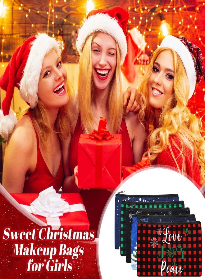 Saintrygo 30 Pieces Christmas Gift Makeup Bags Plaid Cosmetics Bag Merry Christmas and Santa Goodie Bags with Snowman, Reindeer, Multicolor - Image 5