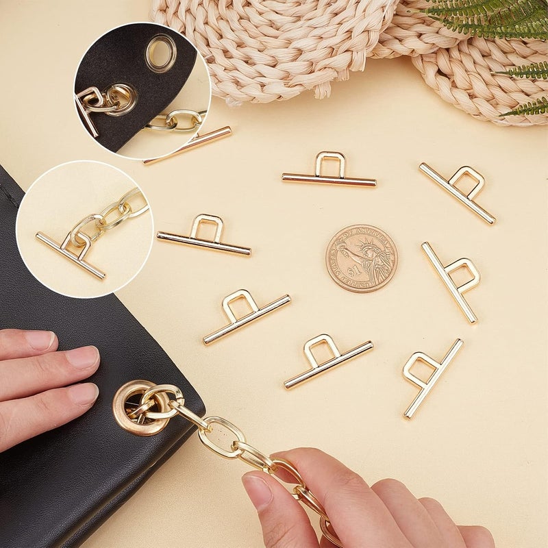 comfrt 10Pcs Metal Toggle Clasps, Alloy Square T-Bar Closure Connectors Gold Toggle Jewelry Clasps Bag Buckle Hardware for DIY Necklace Chain Bracelet Finding Jewelry Making, 35x13mm, Inner Dia: 6.3mm - Image 2