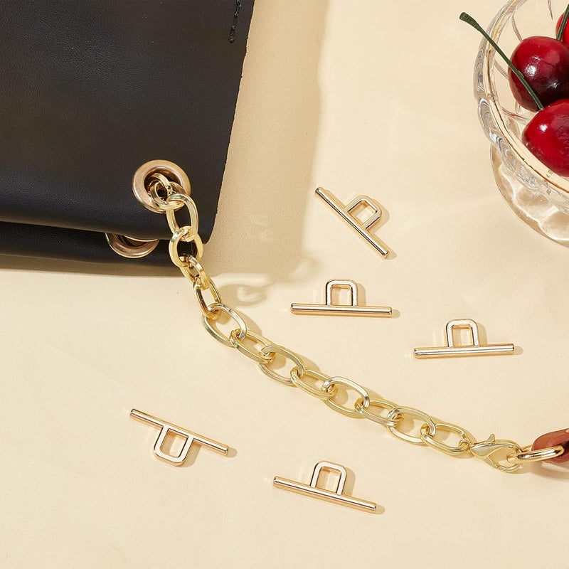 comfrt 10Pcs Metal Toggle Clasps, Alloy Square T-Bar Closure Connectors Gold Toggle Jewelry Clasps Bag Buckle Hardware for DIY Necklace Chain Bracelet Finding Jewelry Making, 35x13mm, Inner Dia: 6.3mm - Image 5