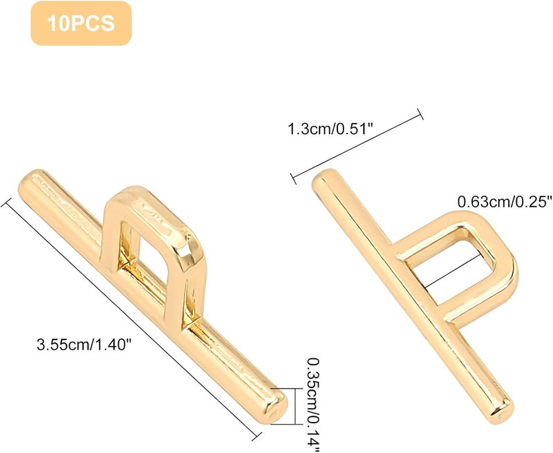 comfrt 10Pcs Metal Toggle Clasps, Alloy Square T-Bar Closure Connectors Gold Toggle Jewelry Clasps Bag Buckle Hardware for DIY Necklace Chain Bracelet Finding Jewelry Making, 35x13mm, Inner Dia: 6.3mm - Image 3
