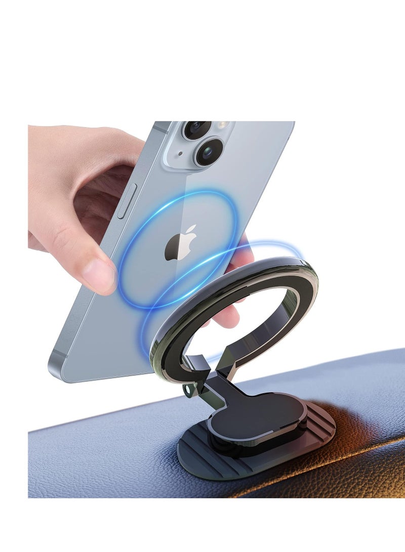 SYOSI Magnetic Phone Mount, 360° Rotating Folding Car Phone Mount, Super Strong Magnet Phone Holder for Steering Wheel and Dashboard, for iPhone 14 13 12, (Black) - Image 1