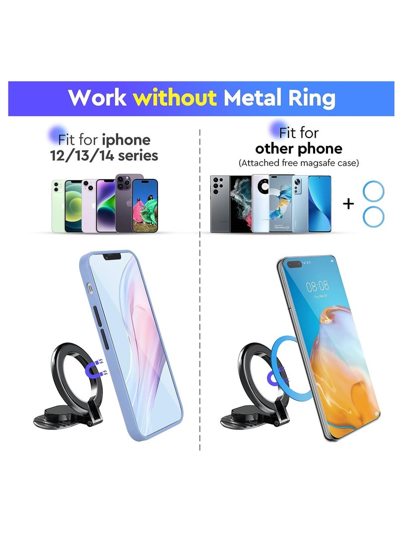 SYOSI Magnetic Phone Mount, 360° Rotating Folding Car Phone Mount, Super Strong Magnet Phone Holder for Steering Wheel and Dashboard, for iPhone 14 13 12, (Black) - Image 5