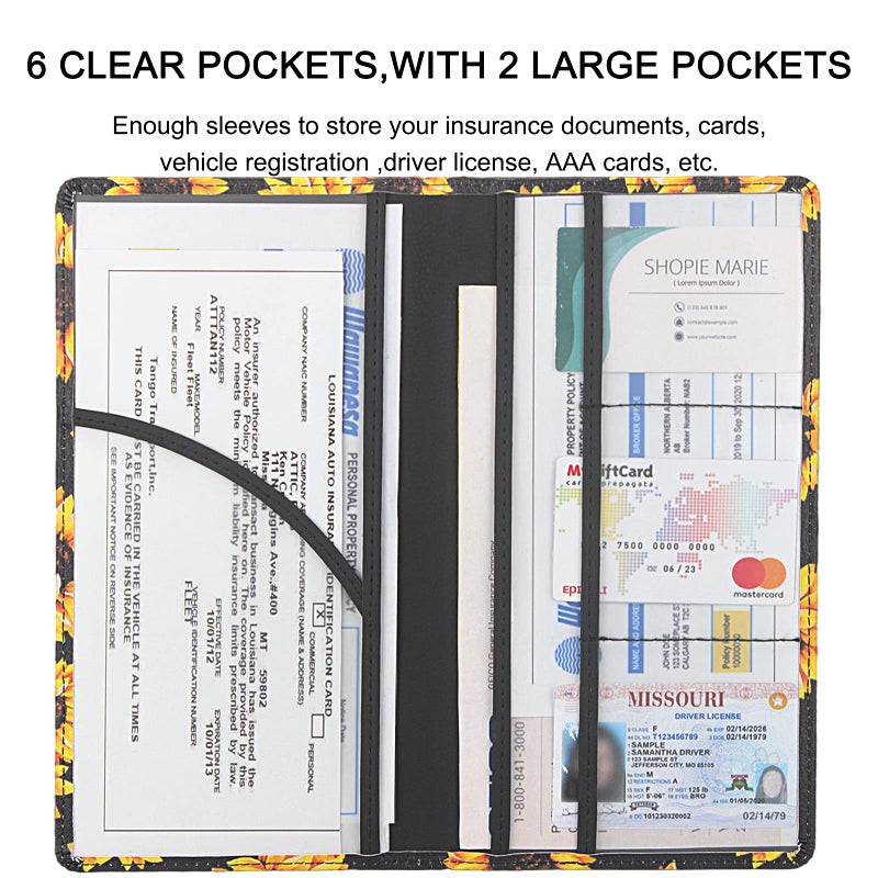 LumiMokki Premium Car Registration & Insurance Card Holder with Magnetic Shut, Vehicle Glove Box Car Organizer - For Documents, Cards, License (Sunflower B) - Image 4