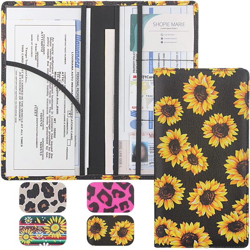 LumiMokki Premium Car Registration & Insurance Card Holder with Magnetic Shut, Vehicle Glove Box Car Organizer - For Documents, Cards, License (Sunflower B) - Image 1