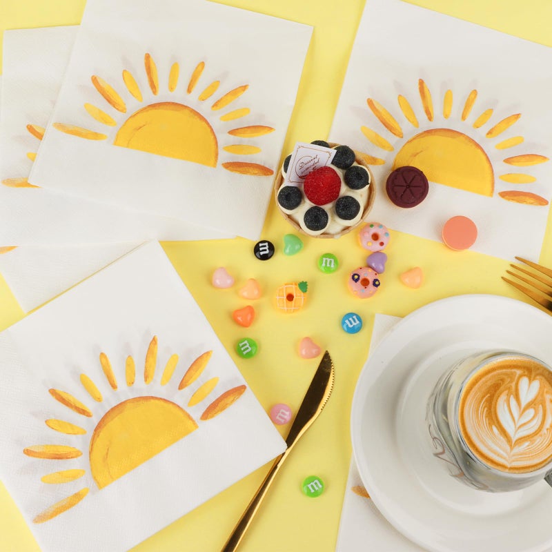 Adecortalk 60 Pcs Boho Sun Paper Napkins Sunshine Napkins First Trip Around The Sun Disposable Dinner Napkins Boho Sunshine Party Decorations for Boho Hippie Birthday Baby Shower Party Supplies - Image 3