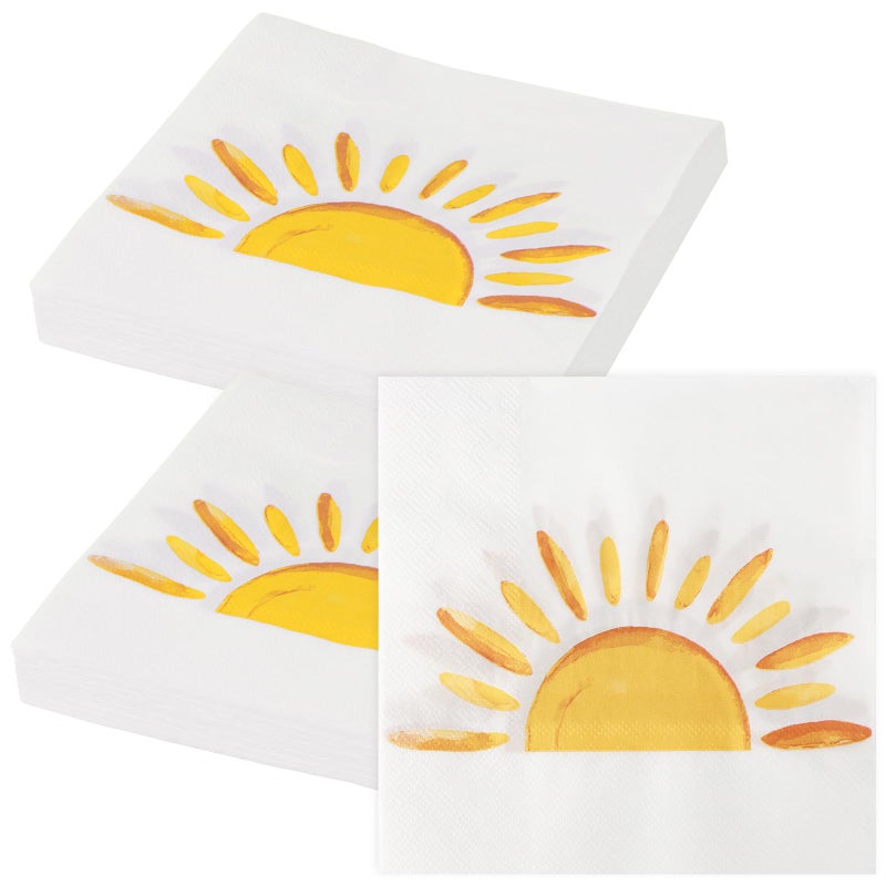 Adecortalk 60 Pcs Boho Sun Paper Napkins Sunshine Napkins First Trip Around The Sun Disposable Dinner Napkins Boho Sunshine Party Decorations for Boho Hippie Birthday Baby Shower Party Supplies - Image 1