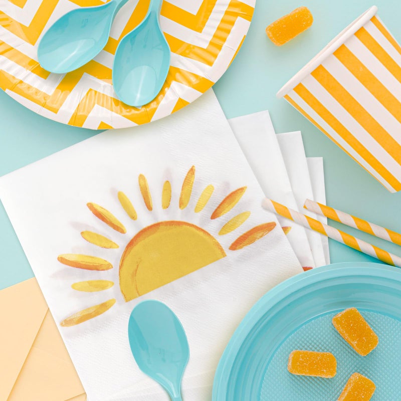 Adecortalk 60 Pcs Boho Sun Paper Napkins Sunshine Napkins First Trip Around The Sun Disposable Dinner Napkins Boho Sunshine Party Decorations for Boho Hippie Birthday Baby Shower Party Supplies - Image 2