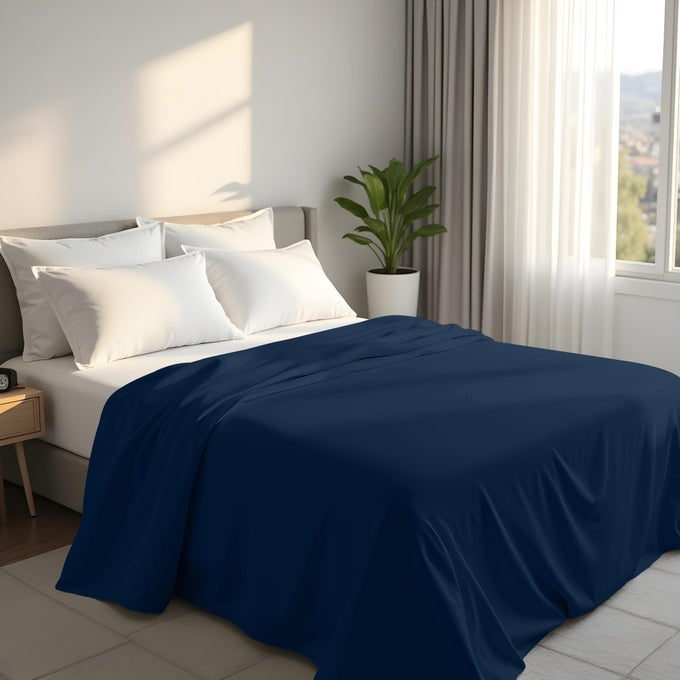 FLAT SHEET DOUBLE EASY CARE SOFT BRUSHED POLYESTER MICROFIBER FABRIC WRINKLE SHRINKAGE AND FADE RESISTANT NAVY