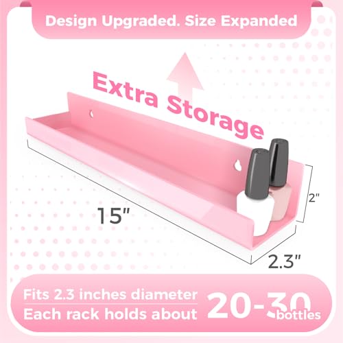 RORKIM 4 Pack 15 Inch Pink Acrylic Shelves, Kids Floating Bookshelf for Kids Room, Modern Nail Polish Rack Sunglasses Essential Oil Picture Ledge Display Toy Storage Wall Shelf - Image 2