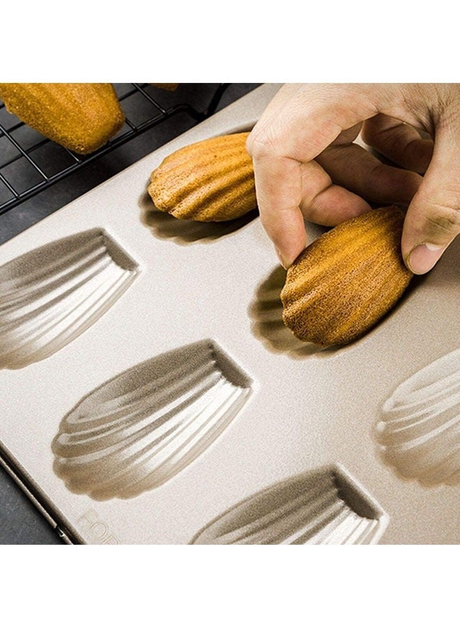 Madeleine Mold Cake Pan, 12-Cavity Non-Stick Spherical Shell Madeline Bakeware for Oven Baking (Gold) - Image 5