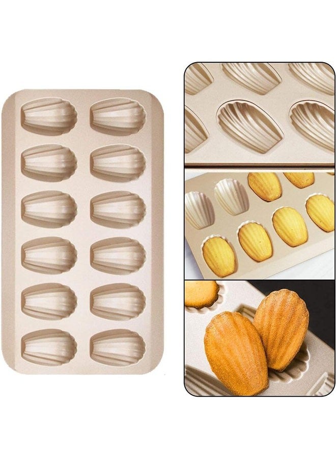 Madeleine Mold Cake Pan, 12-Cavity Non-Stick Spherical Shell Madeline Bakeware for Oven Baking (Gold) - Image 2