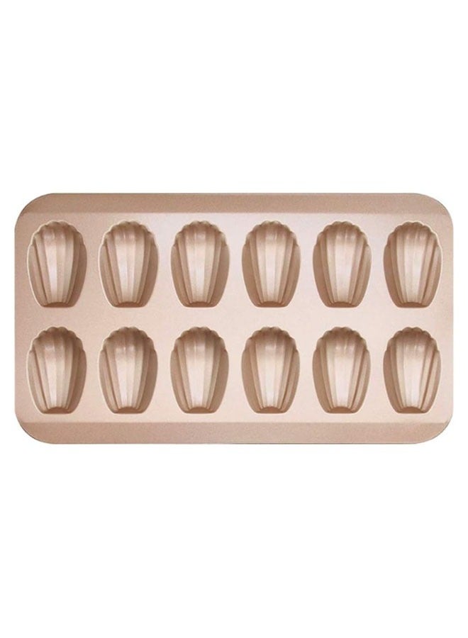 Madeleine Mold Cake Pan, 12-Cavity Non-Stick Spherical Shell Madeline Bakeware for Oven Baking (Gold) - Image 1