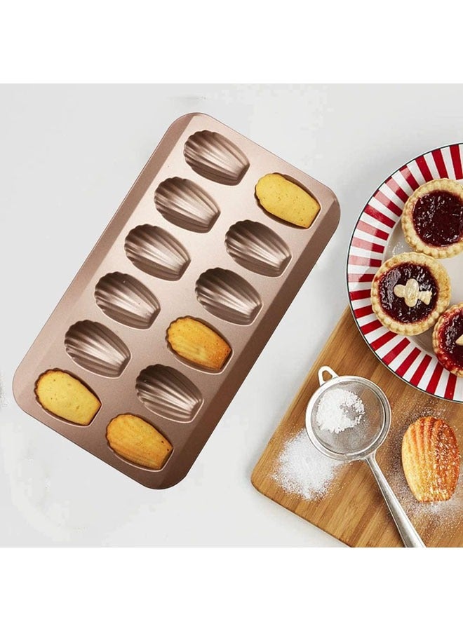 Madeleine Mold Cake Pan, 12-Cavity Non-Stick Spherical Shell Madeline Bakeware for Oven Baking (Gold) - Image 3