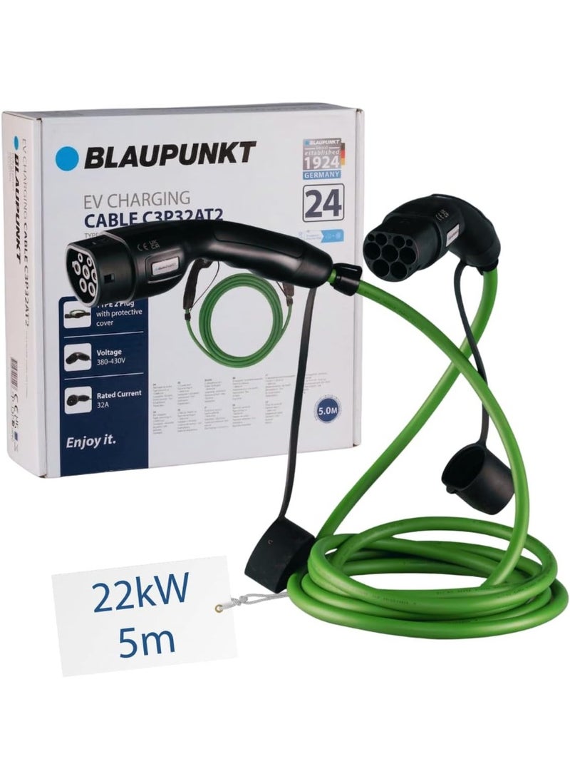 Blaupunkt C3P32AT2 Type 2 to Type 2 EV Charging Cable 5m 22kW - Image 1