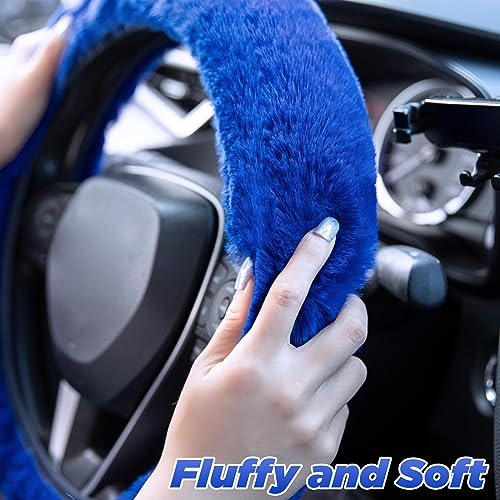 SEG Direct Furry Car Steering Wheel Cover with Fluffy Gear Shift Cover Soft Warm NonSlip Car Decoration for Men Women Girls 2 PCS Set Blue - Image 3